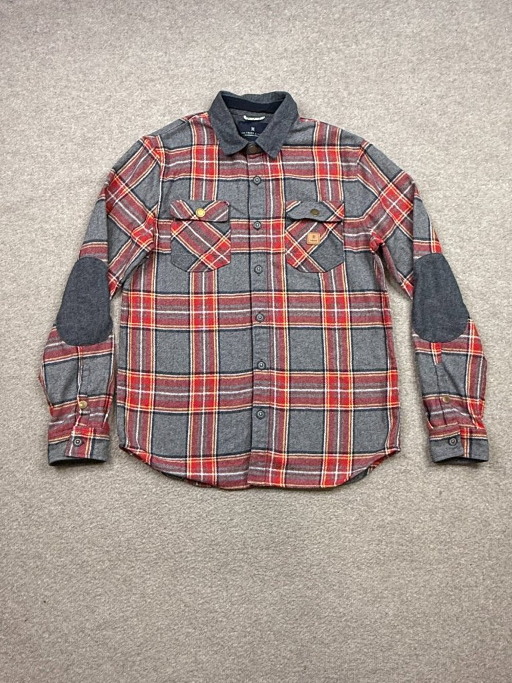 Roark Wool Flannel Shirt Men's Size M Gray Red Plaid Long Sleeve Collared